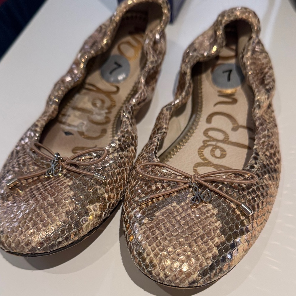 Sam Edelman gold Metallic Snake Print Ballet Flats